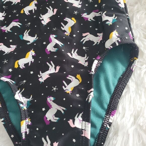 Cat & Jack Toddler Girl's Size 2T Black and Teal Unicorn One Piece Bathing Suit - Picture 2 of 7